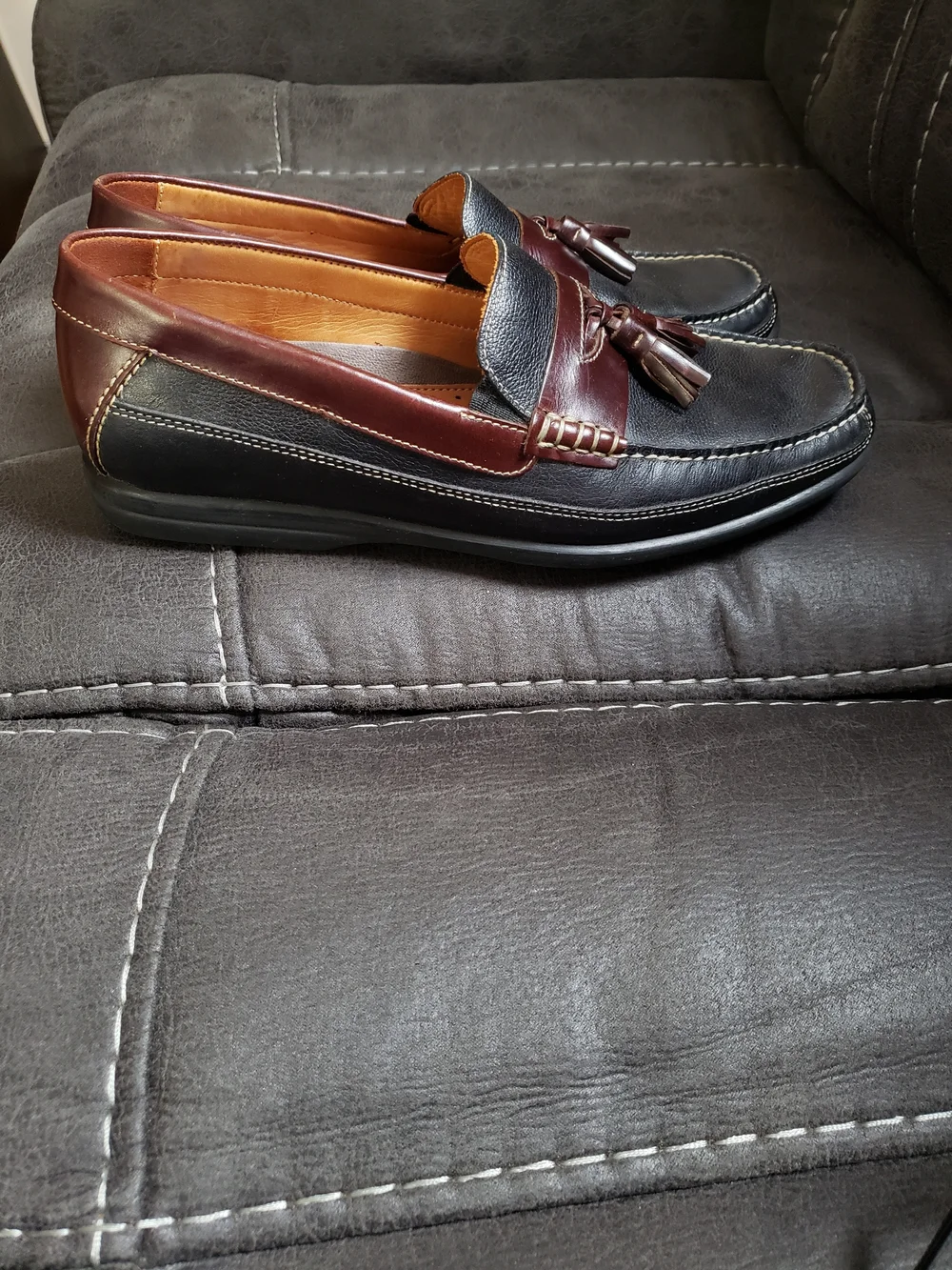Johnston & Murphy Black and Brown Tassel Moccasin Loafers
